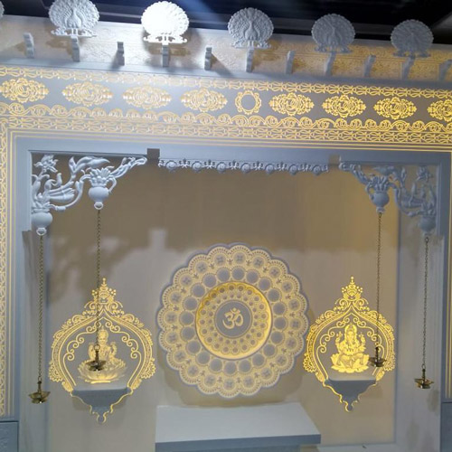 Corian Mandir With Gold Leaf Design Manufacturers in Delhi